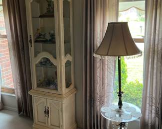 Nice Display cabinet and Hollywood Regency Floor Lamp with Glass Table