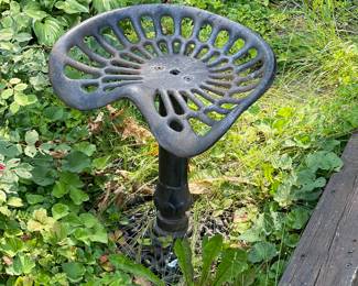 Wrought Iron Tractor Seat on Pedestal
