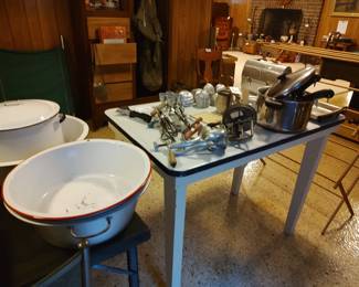 Enamelware and enamel top kitchen table