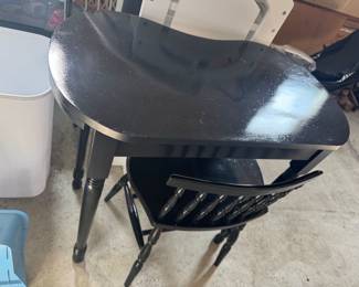 Petite black lacquer dressing table and chair