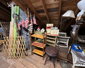 Coat Racks, Bamboo Gate, Bamboo Ball & Stick Book Shelf, Piano Stool, Floor Lamps