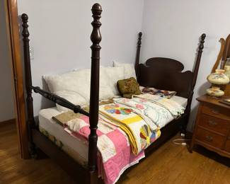 Twin 4 Poster Bed, Old Quilts