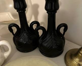 Fenton Black Glass Candle Holders