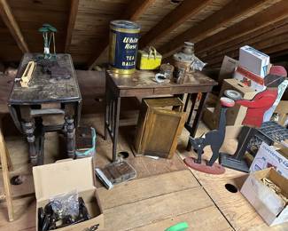 Gate Leg Table, Arts & Crafts Desk, Old Tins, Cat Ashtray Stand