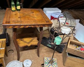 Antique Inlaid Parquetry Table, Deco Plant Stand