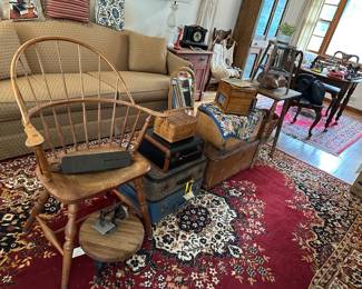 Old Suitcases, Windsor Chair, Foot Stool, Child's Sewing Machine, Small Wooden Boxes