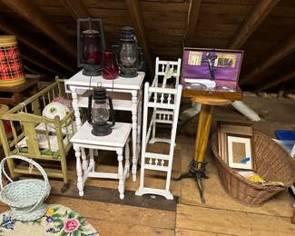 Telephone Table w/ Bench, Blanket Rack, Lanterns, Baskets