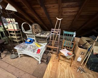 Wicker, Chairs, Antique Crutches, Ski Poles
