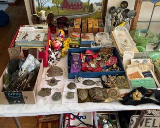 Big Little Books, Vintage Ice Cream Scoops, Postcards, Old Eye Glasses, 1940"s - 1970's Fireman's Badges, Ribbons & Ephemera, Waterford