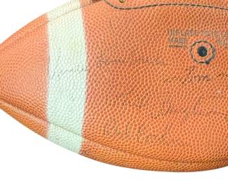 Signed Football from the first Super Bowl, 1967: Green Bay Packers vs. Kansas City Chiefs, autographed by both coaches, Lombardi and Stram. 35 + signatures.
