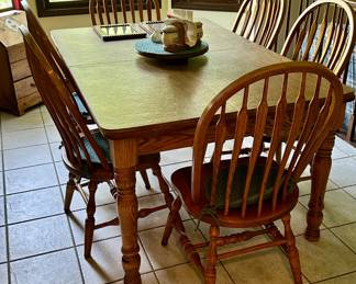 Wooden Table and 6 chairs; table protectors!