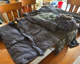 Cabelas down coat and overalls also coveralls for garage