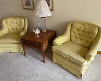 Mcm end table two swivel chairs berne lane tables
