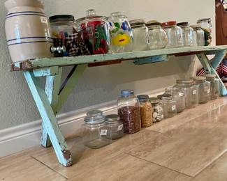 Vintage and Antique Jars and Green Bench