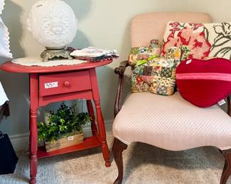 Red Side Table and Mauve Antique Chair