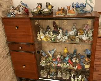 Wonderful MCM display cabinet full of birds