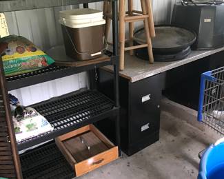 Formica top with two file cabinets