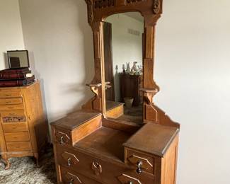Antique Oak Armchair with Mirror