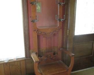 Antique Oak Hall Tree