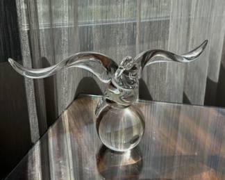Steuben Eagle Sculpture Art Glass Large Ball Globe by James Houston, Signed
