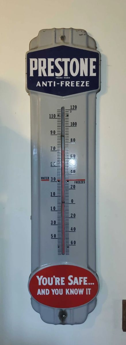 Early Enamel PRESTONE ANTI FREEZE THERMOMETER