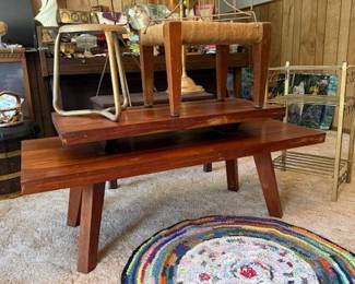 1950's coffee table, hand made rag rug