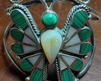unsigned Zuni Cuff. Sterling and Malachite
