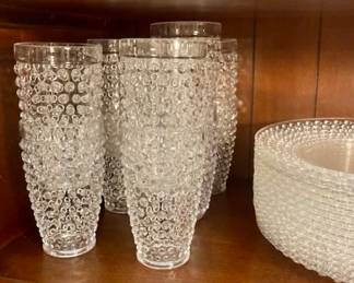 Vintage Acrylic Plastic Dinner Plates And Cups , Hobnail Design