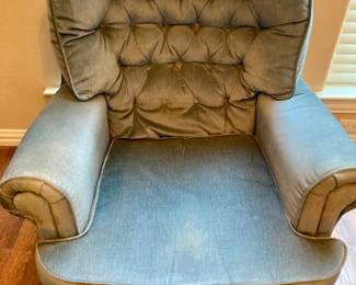 Vintage Blue Velvet Swivel Chair w/Ottoman