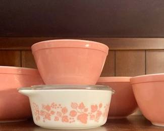 Pyrex Pink Daisy and Gooseberry Casserole Bowls/Dishes.