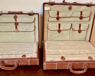 Vintage Mid Century Top Grain Leather Luggage Set.