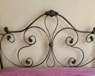 Queen Iron Headboard and Frame. Antique Brass Finish.
