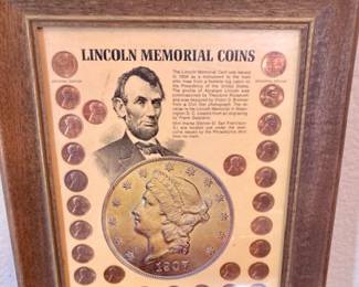 Vintage 1974 Framed Lincoln Memorial Coins Set In Wood Frame Kennedy MintVintage 1974 Framed Lincoln Memorial Coins Set In Wood Frame Kennedy Mint