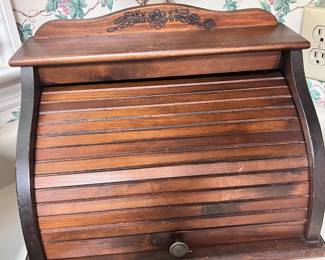 Vintage Wooden Roll Top Bread Box - $60