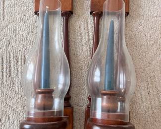 set of Wooden Wall Candle Sconces $50