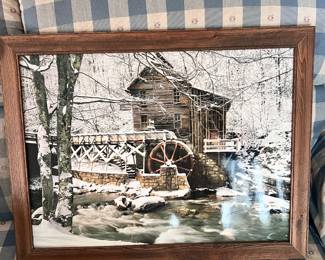 Framed Picture of Cabin in woods $20