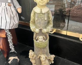 Hand carved wooden garden boy statue - $20