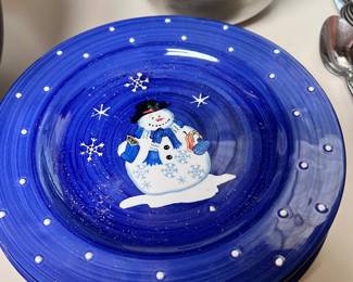 Harry & David Blue Snowman Plates - Set of 4- $20