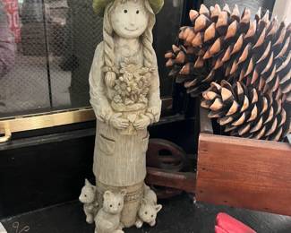 Hand carved wooden garden girl statue - $20