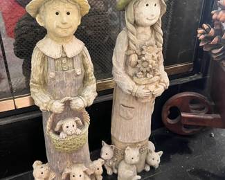 Hand carved wooden garden girl & boy statue - Will bundle to buy both for $30