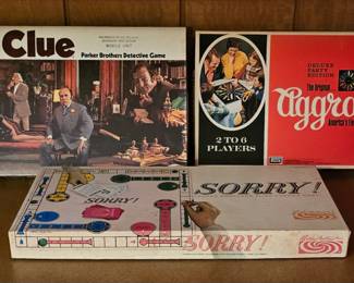 Vintage board games - Clue, Aggravation, Sorry