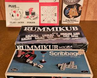 Vintage board games - Michigan Rummy, Waterworks, Rummikub, Scribbage