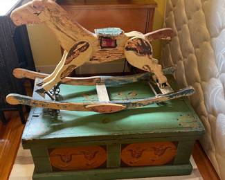 Antique Green Decorated Tool Box