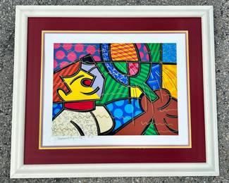 ROMERO BRITTO, TENNIS BOY - 1994, SIGNED & NUMBERED MIXED MEDIA SCREENPRINT, FRAMED condition good - size 39 x 33 inches
