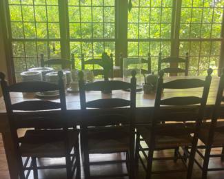 Farmhouse Table with center drawer & 8 ladder back chairs! Fabulous