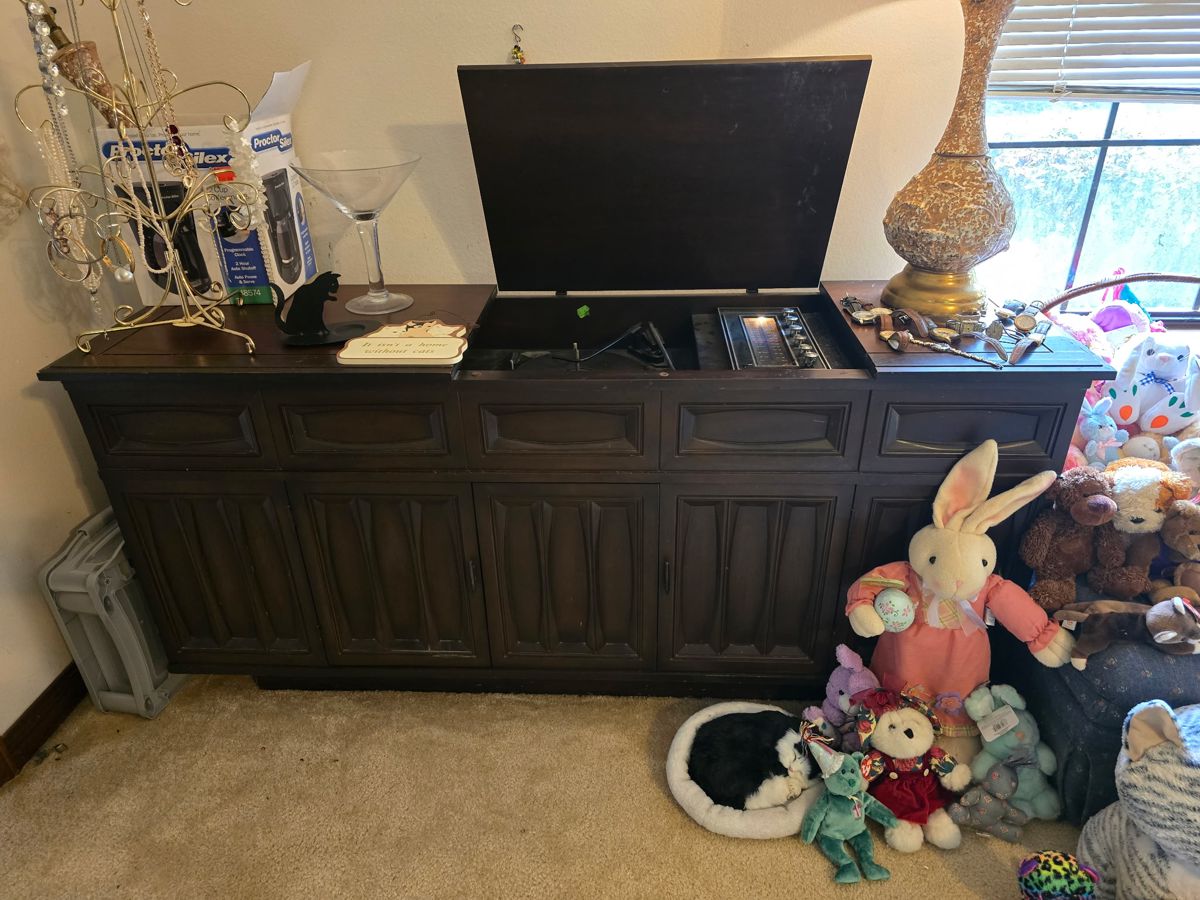 Mid century, TMA brand entertainment console with working record player and radio. Excellent condition. $1000