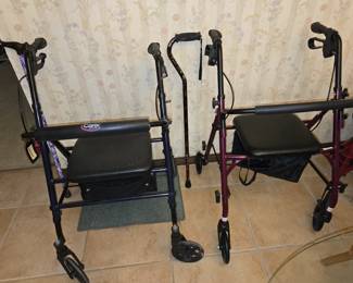 CareX Rollater Walkers, with seats. Black, good condition. $40. Red, excellent condition. $60.