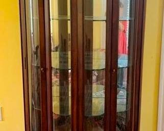 268 - Mahogany Curio Cabinet 79 x 39 x 16 You are buying a used as-is electric/electronic item. We do not guarantee all components are present, and if it is not expressly stated, it is untested.