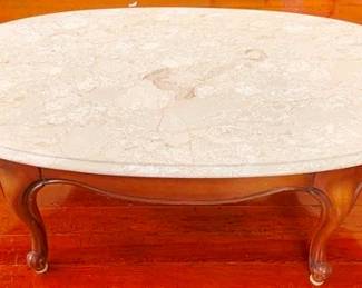 457 - Oval Marble Top Coffee Table 16 x 46 x 24