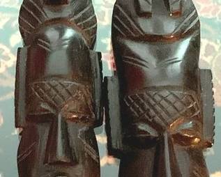 215 - Pair Carved wood Masks 9"